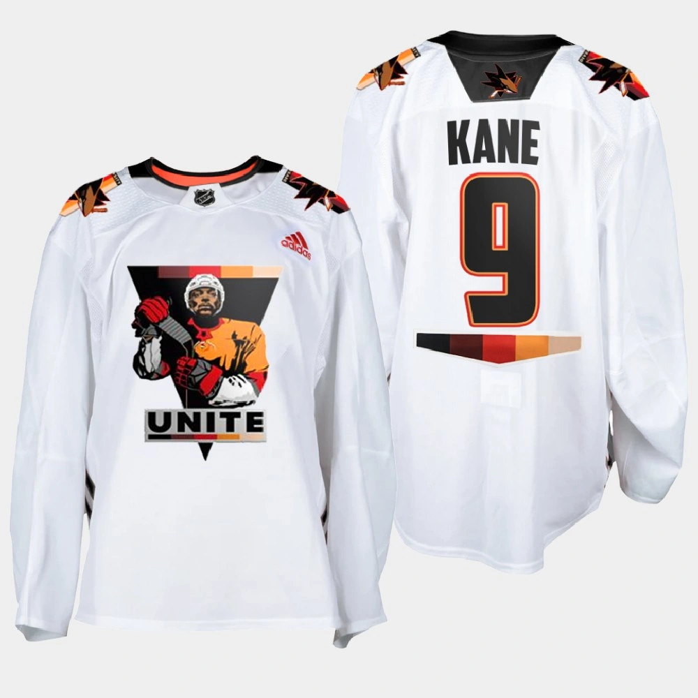 Men San Jose Sharks Evander Kane #9 Terry Smith Unite special warmup White Jersey