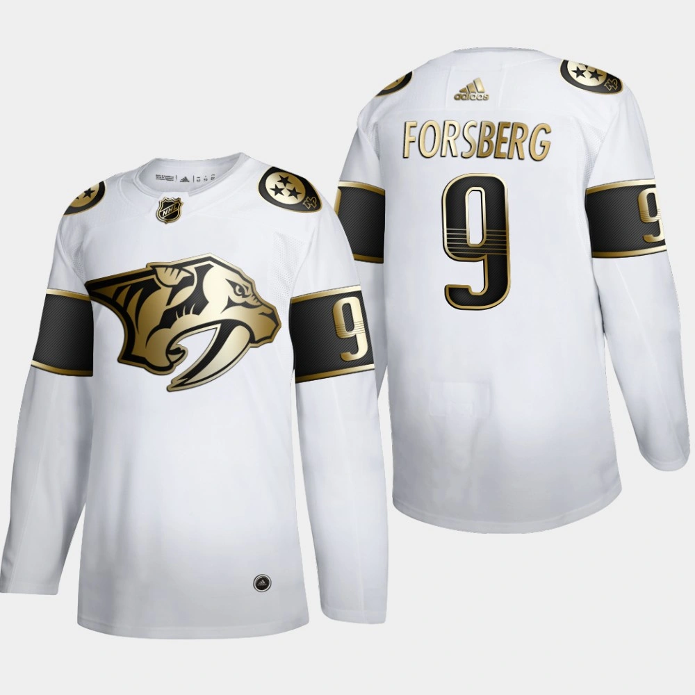 Men's Nashville Predators Filip Forsberg #9 NHL Golden Edition White Authentic Jersey