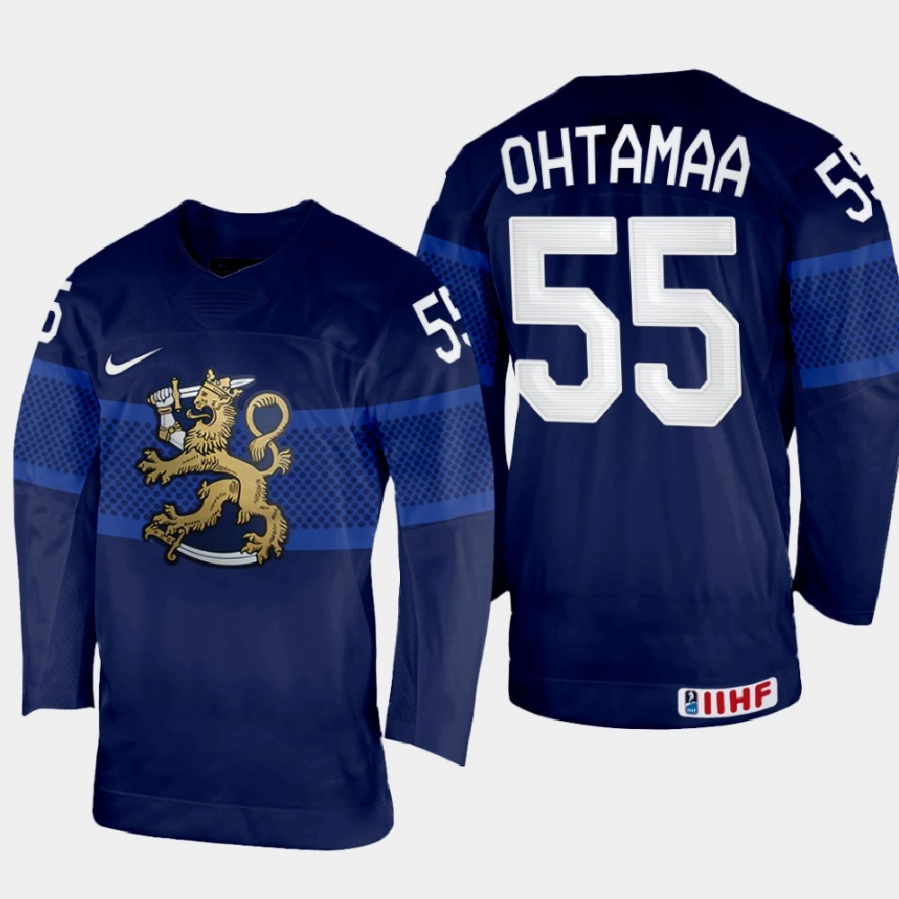 Women's Finland #55 Atte Ohtamaa 2022 IIHF World Championship Navy Away Jersey