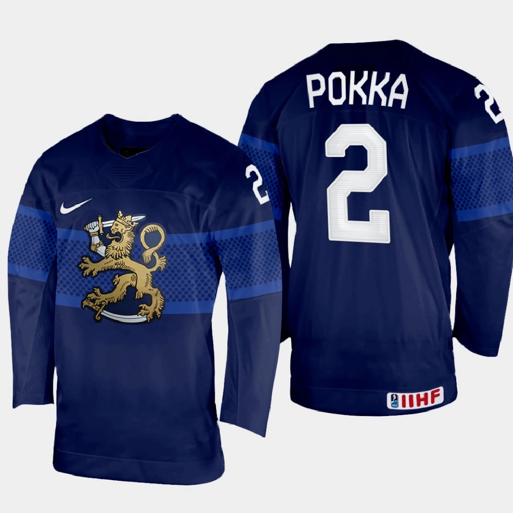 Women's Finland #2 Ville Pokka 2022 IIHF World Championship Navy Away Jersey