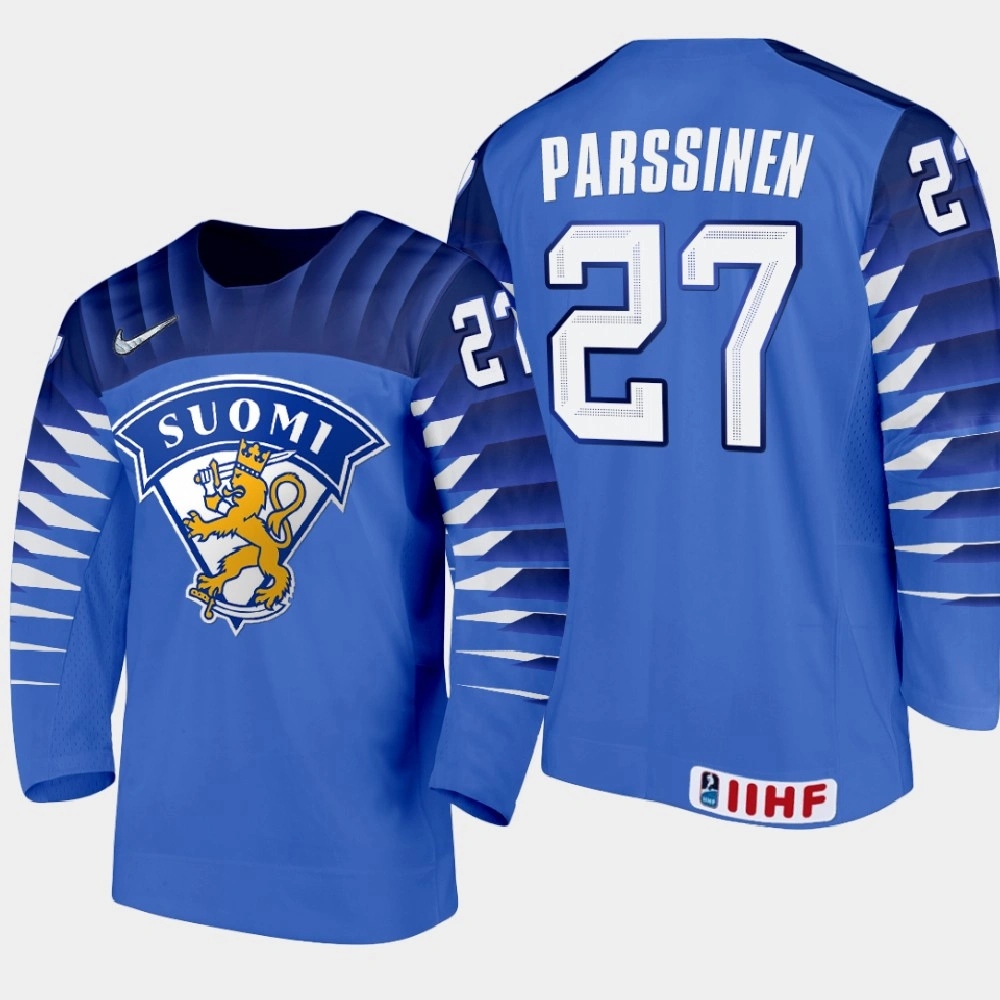 Men Finland Team Juuso Parssinen #27 2021 IIHF World Junior Championship Away Blue Jersey Men Finland Team Juuso Parssinen #27 2021 IIHF World Junior Championship Away Blue Jersey