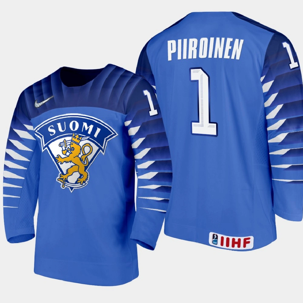 Women's Finland Team Kari Piiroinen #1 2021 IIHF World Junior Championship Away Blue Jersey Women's Finland Team Kari Piiroinen #1 2021 IIHF World Junior Championship Away Blue Jersey