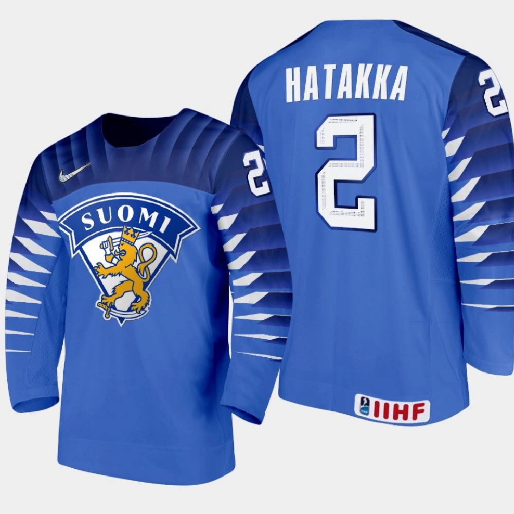 Youth Finland Team Santeri Hatakka #2 2021 IIHF World Junior Championship Away Blue Jersey Youth Finland Team Santeri Hatakka #2 2021 IIHF World Junior Championship Away Blue Jersey