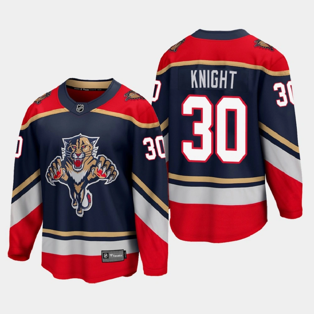 Men's Florida Panthers Spencer Knight #30 Reverse Retro 2021 Blue Jersey Men's Florida Panthers Spencer Knight #30 Reverse Retro 2021 Blue Jersey