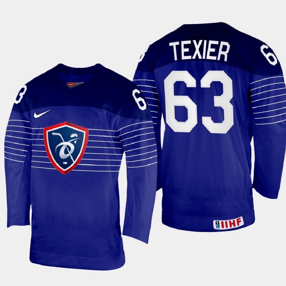 Women's France #63 Alexandre Texier 2022 IIHF World Championship Navy Away Jersey