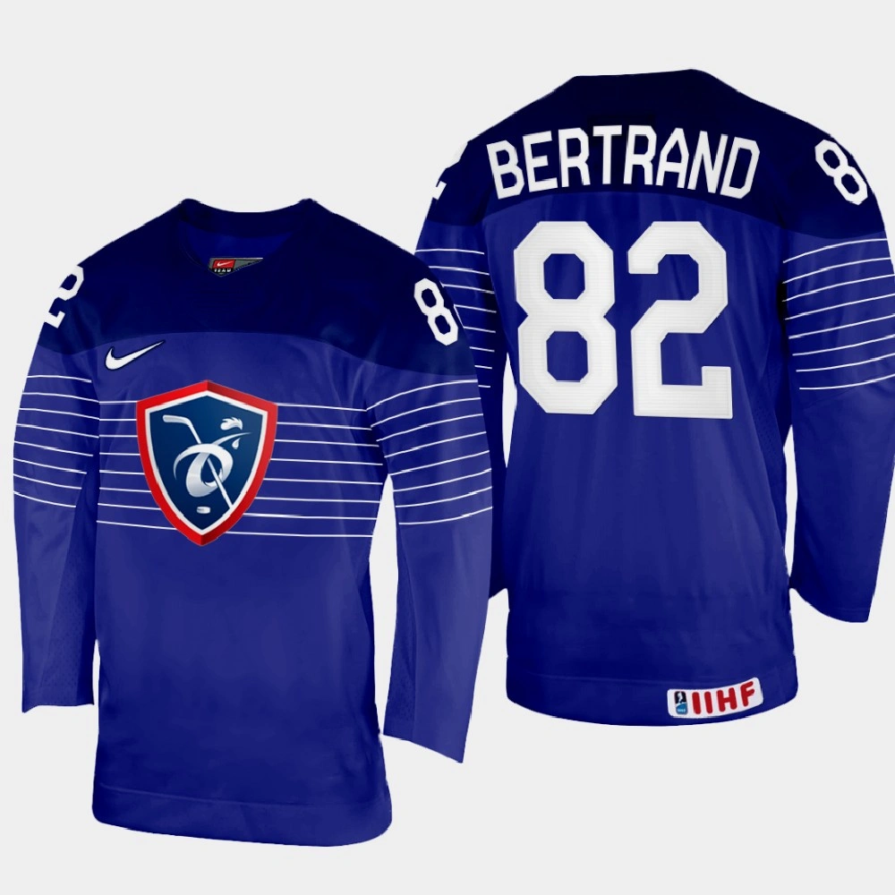 Women's France #82 Charles Bertrand 2022 IIHF World Championship Navy Away Jersey
