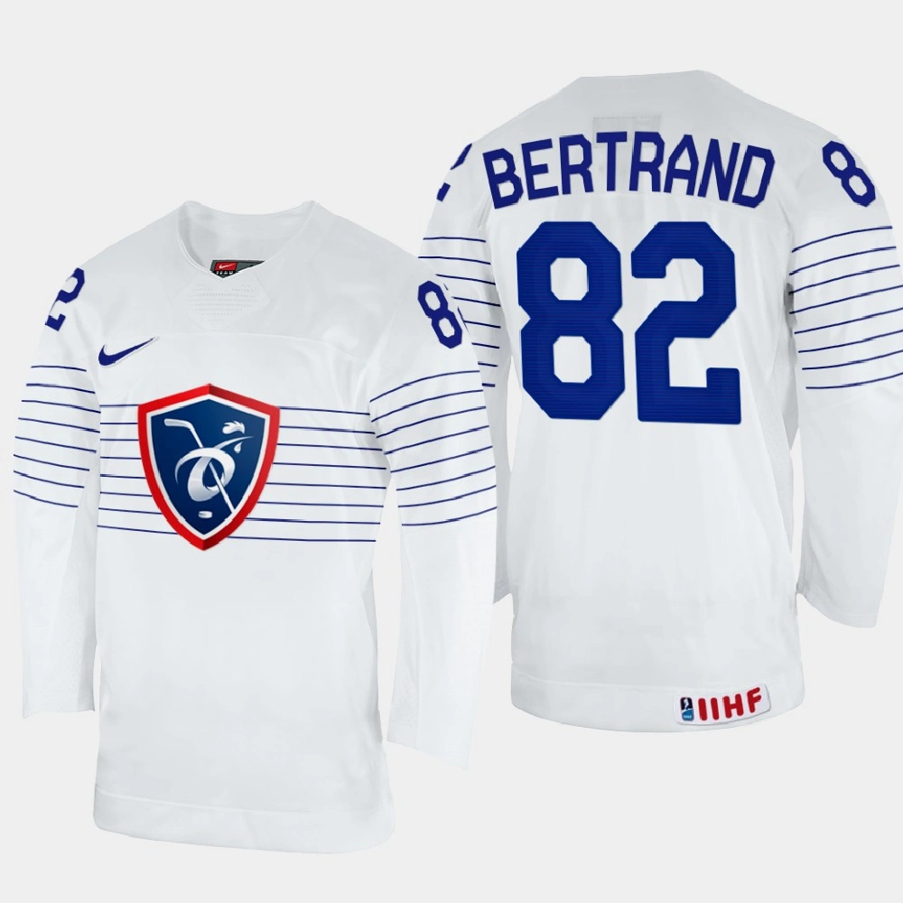 Charles Bertrand 2022 IIHF World Championship France Hockey Jersey White #82 Uniform Charles Bertrand 2022 IIHF World Championship France Hockey Jersey White #82 Uniform