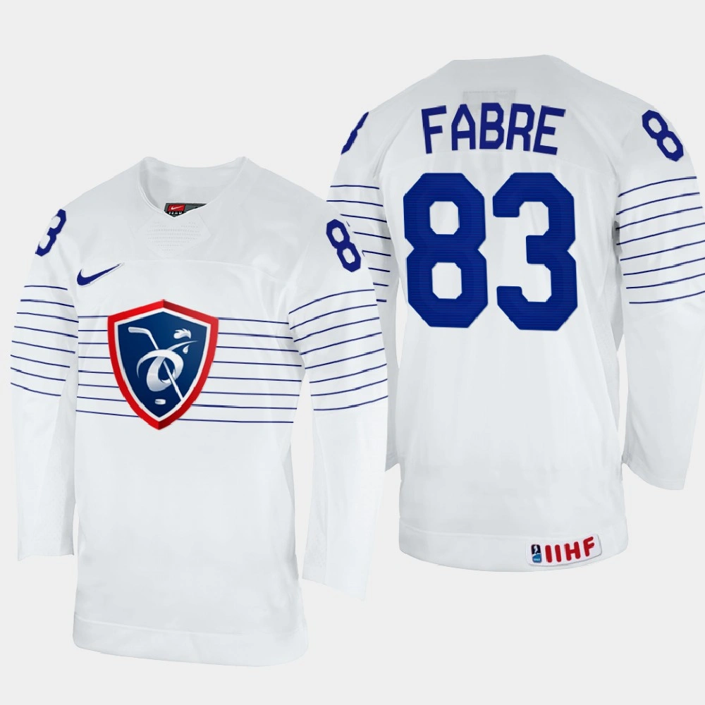 Women's Dylan Fabre 2022 IIHF World Championship France Hockey Jersey White #83 Uniform Women's Dylan Fabre 2022 IIHF World Championship France Hockey Jersey White #83 Uniform