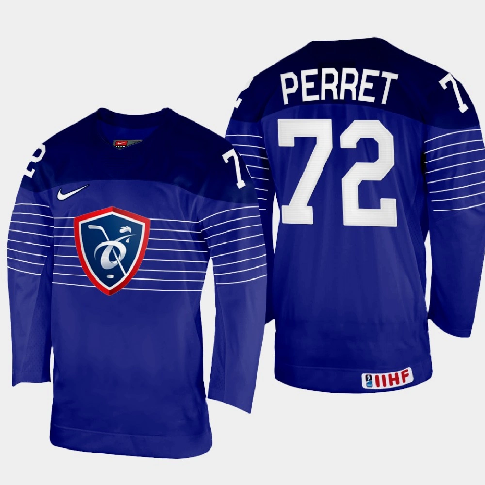 Women's France #72 Jordann Perret 2022 IIHF World Championship Navy Away Jersey