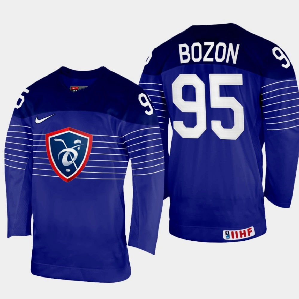 France #95 Kevin Bozon 2022 IIHF World Championship Navy Away Jersey