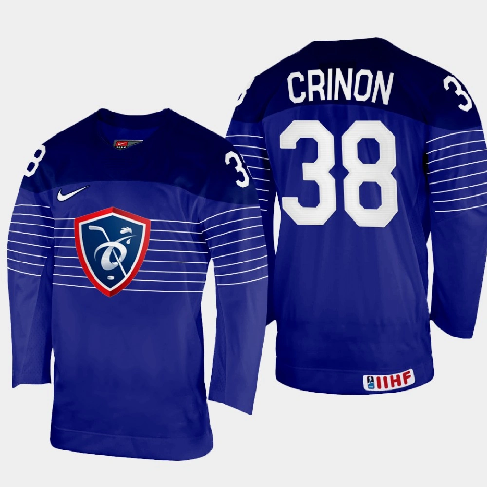 Women's France #38 Pierre Crinon 2022 IIHF World Championship Navy Away Jersey