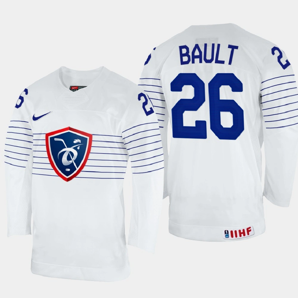 Women's France #26 Romain Bault 2022 IIHF World Championship White Home Jersey Women's France #26 Romain Bault 2022 IIHF World Championship White Home Jersey