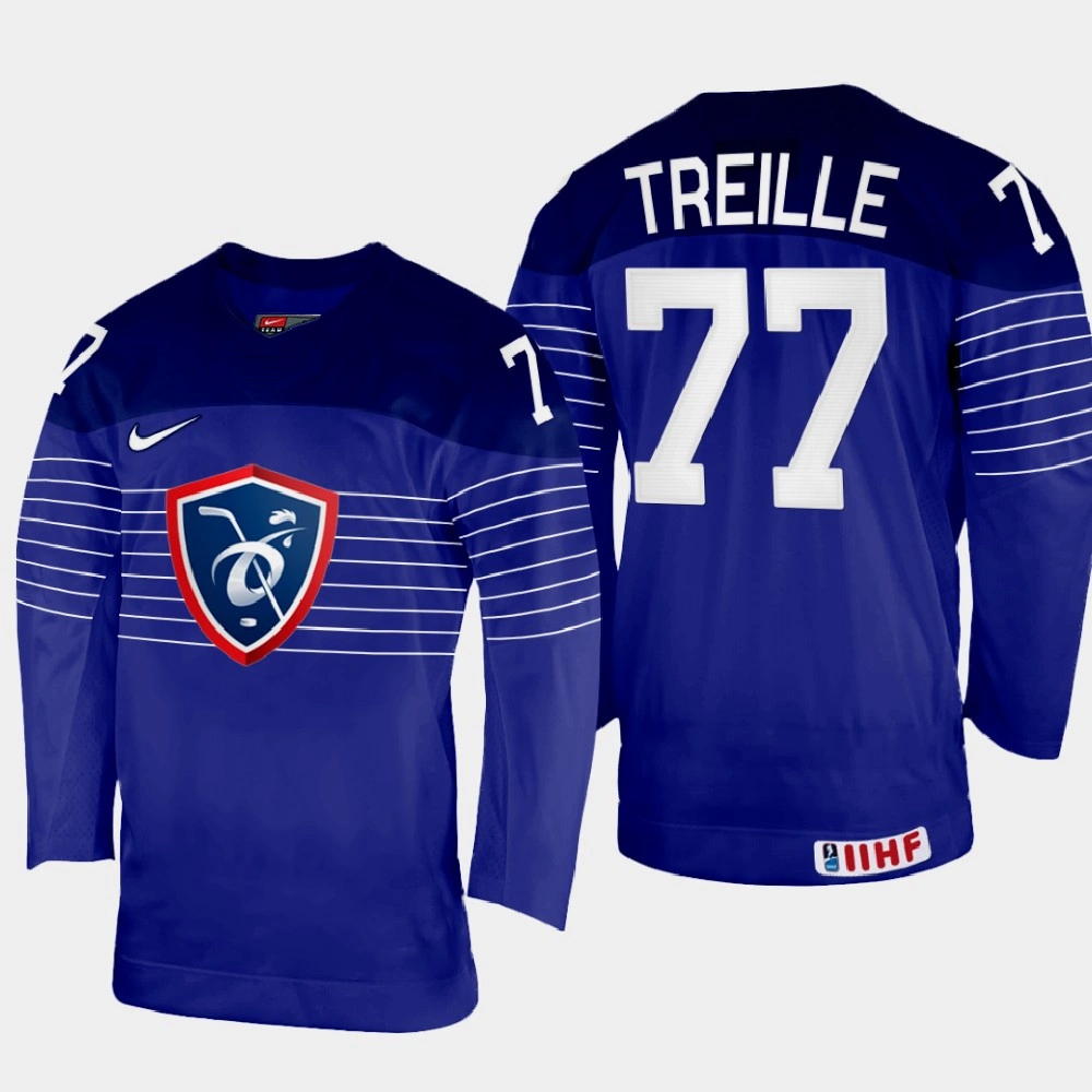 Women's France #77 Sacha Treille 2022 IIHF World Championship Navy Away Jersey Women's France #77 Sacha Treille 2022 IIHF World Championship Navy Away Jersey