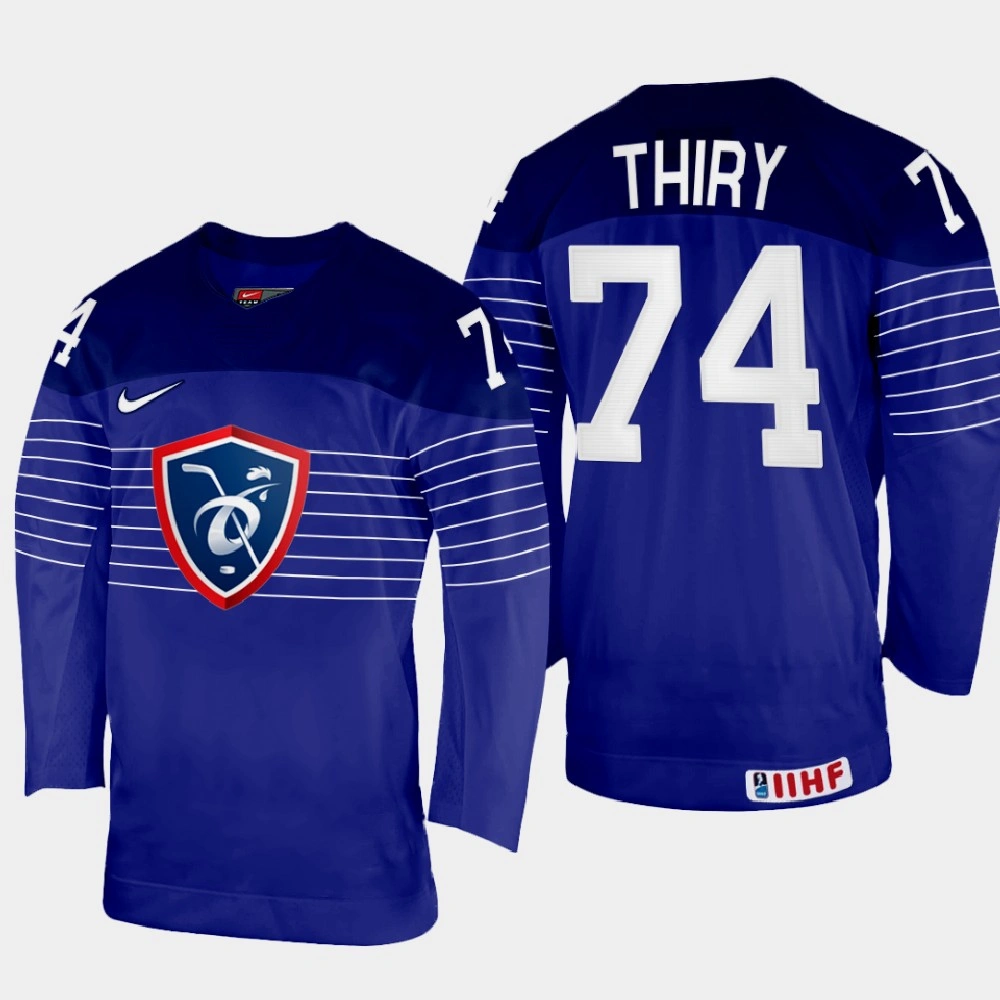 Women's France #74 Thomas Thiry 2022 IIHF World Championship Navy Away Jersey Women's France #74 Thomas Thiry 2022 IIHF World Championship Navy Away Jersey