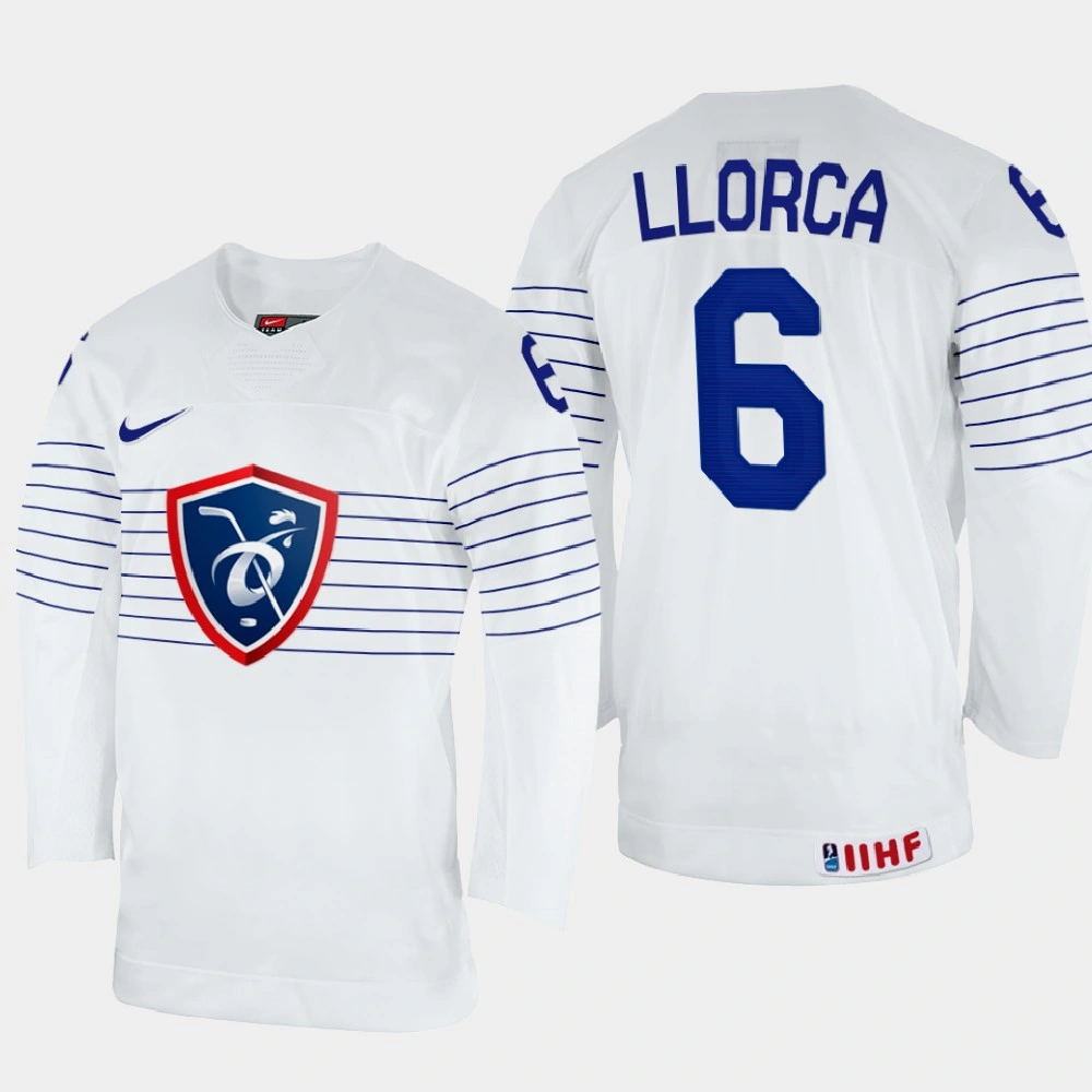Youth France #6 Vincent Llorca 2022 IIHF World Championship White Home Jersey Youth France #6 Vincent Llorca 2022 IIHF World Championship White Home Jersey