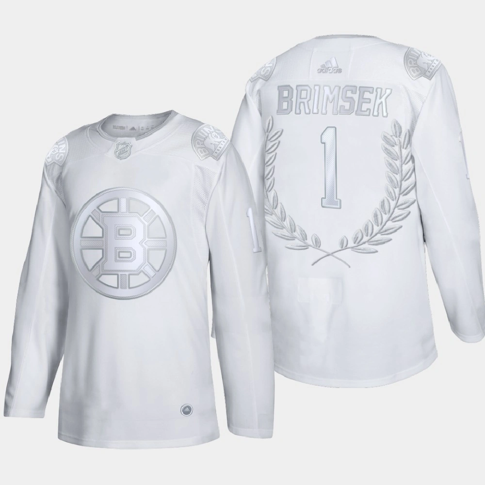 Frank Brimsek #1 Vezina Trophy Boston Bruins White Award Jersey Frank Brimsek #1 Vezina Trophy Boston Bruins White Award Jersey