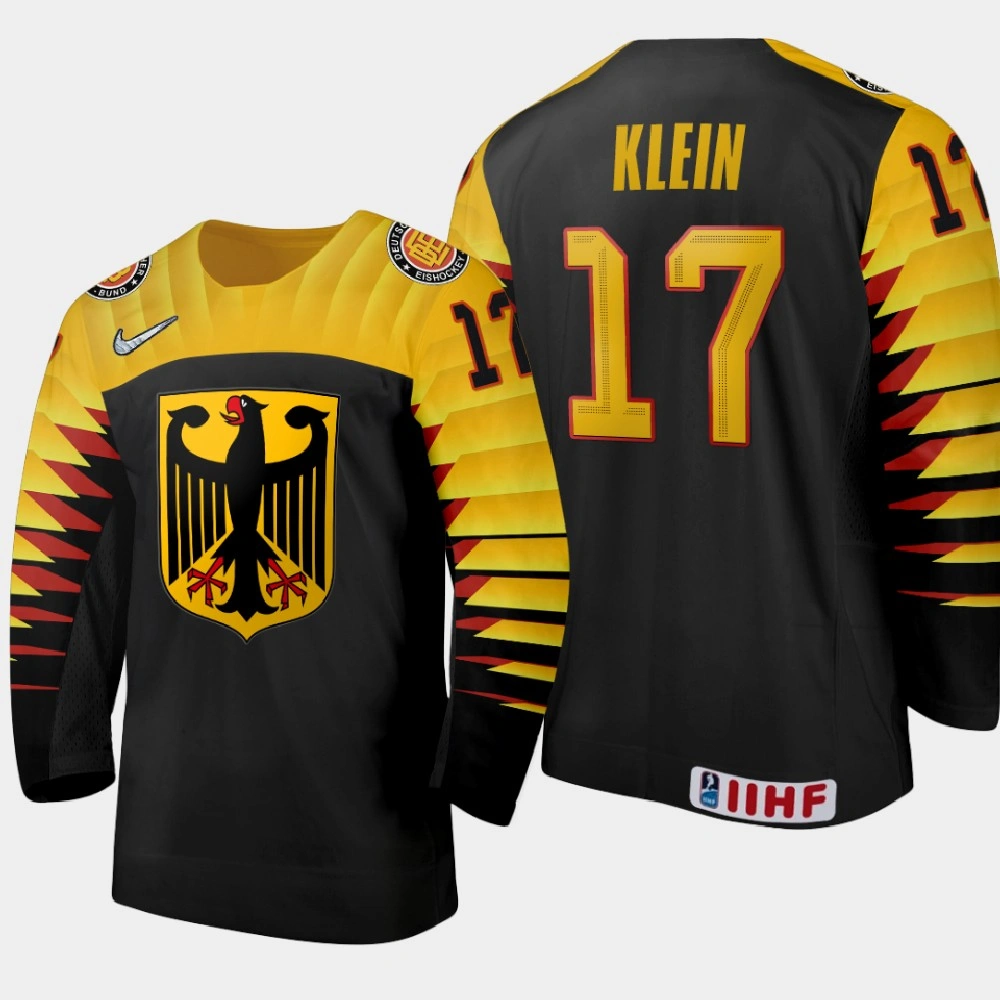 Men's Germany Adrian Klein #17 2021 IIHF U18 World Championship Away Black Jersey Men's Germany Adrian Klein #17 2021 IIHF U18 World Championship Away Black Jersey