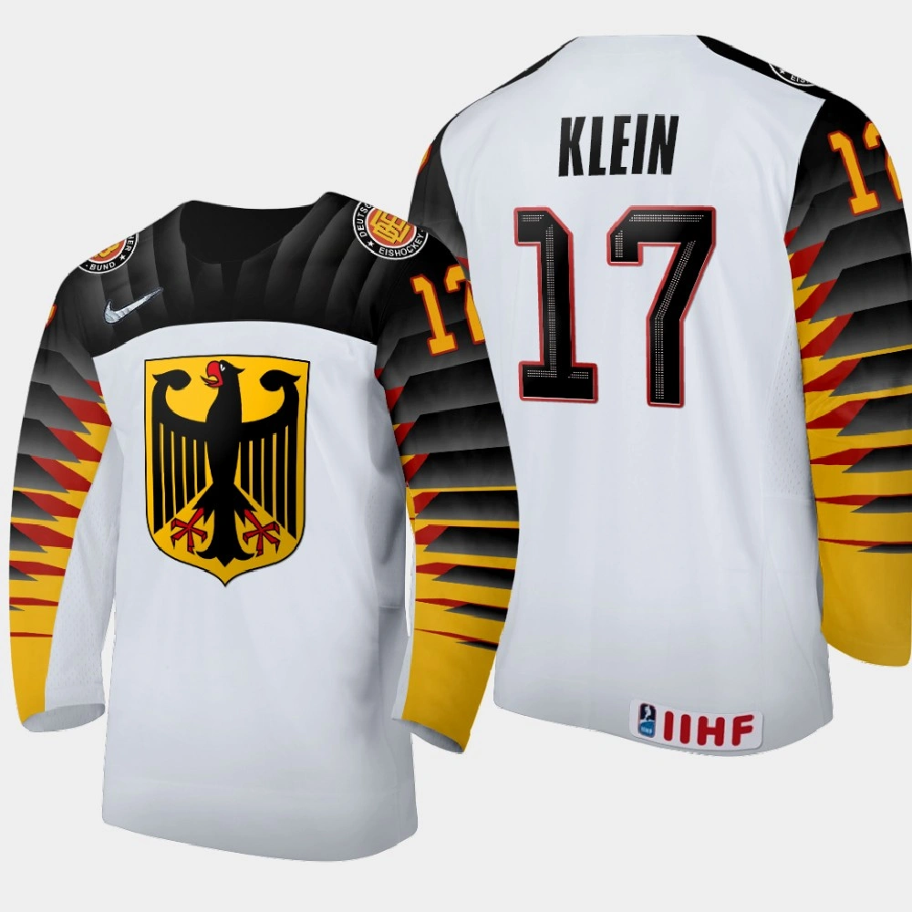 Men's Germany Adrian Klein #17 2021 IIHF U18 World Championship Home White Jersey Men's Germany Adrian Klein #17 2021 IIHF U18 World Championship Home White Jersey