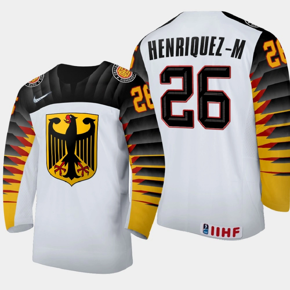 Men Germany Enrico Henriquez-Morales #26 2021 IIHF World Junior Championship Away White Jersey