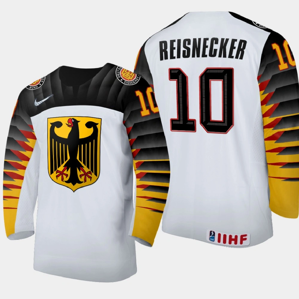 Men Germany Filip Reisnecker #10 2021 IIHF World Junior Championship Away White Jersey