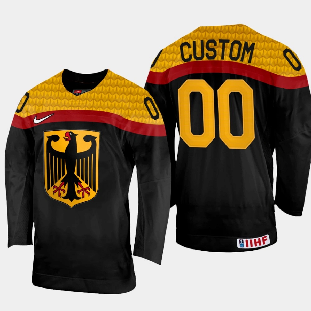 Germany #00 Custom 2022 IIHF World Championship Black Away Jersey Germany #00 Custom 2022 IIHF World Championship Black Away Jersey