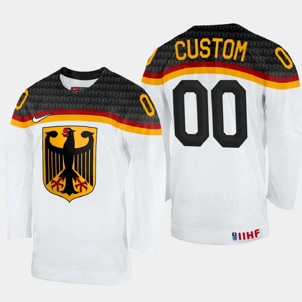 Custom 2022 IIHF World Championship Germany Hockey Jersey White #00 Uniform Custom 2022 IIHF World Championship Germany Hockey Jersey White #00 Uniform