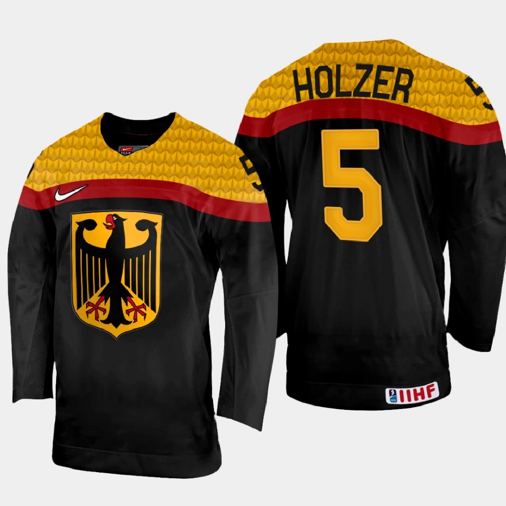 Women's Germany #5 Korbinian Holzer 2022 IIHF World Championship Black Away Jersey