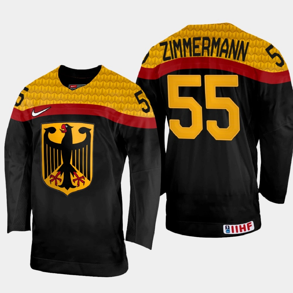 Women's Mario Zimmermann 2022 IIHF World Championship Germany Hockey Jersey Black #55 Uniform