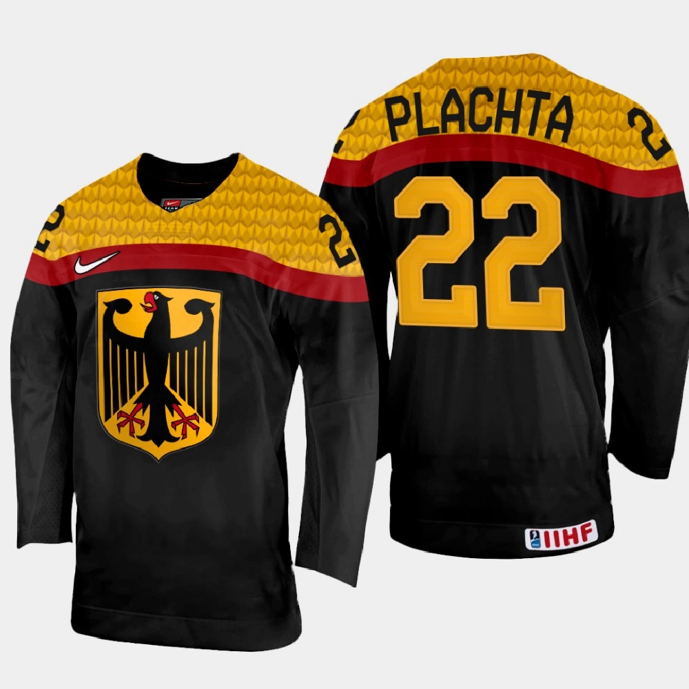 Germany #22 Matthias Plachta 2022 IIHF World Championship Black Away Jersey