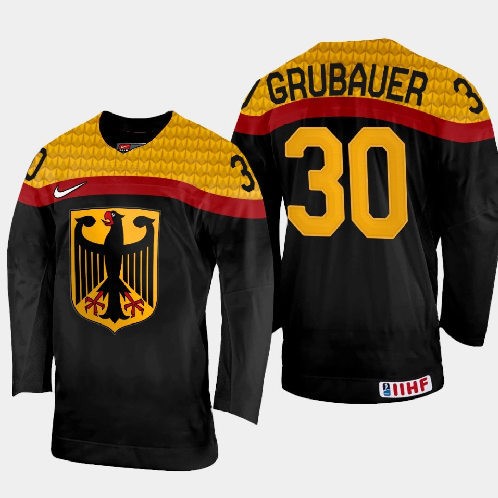 Germany #30 Philipp Grubauer 2022 IIHF World Championship Black Away Jersey