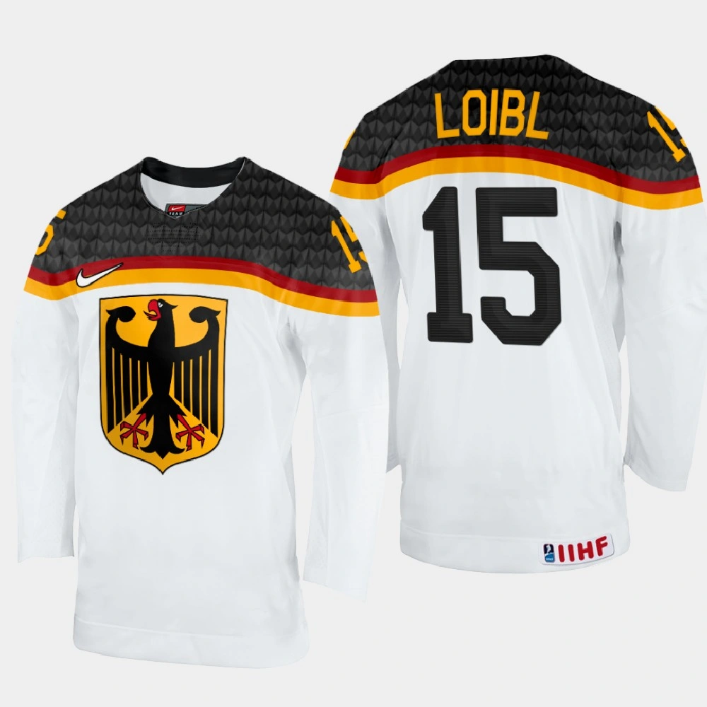 Youth Stefan Loibl 2022 IIHF World Championship Germany Hockey Jersey White #15 Uniform