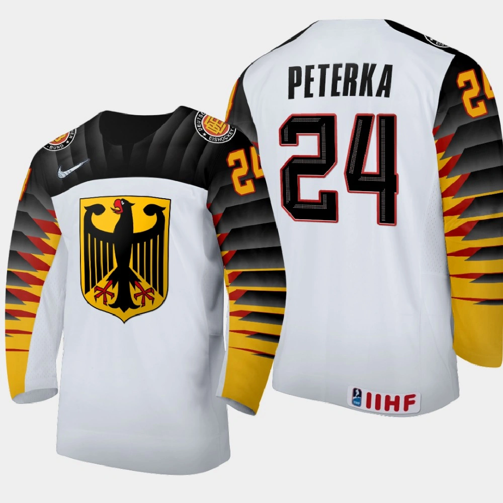 Men Germany John-Jason Peterka #24 2021 IIHF World Junior Championship Away White Jersey