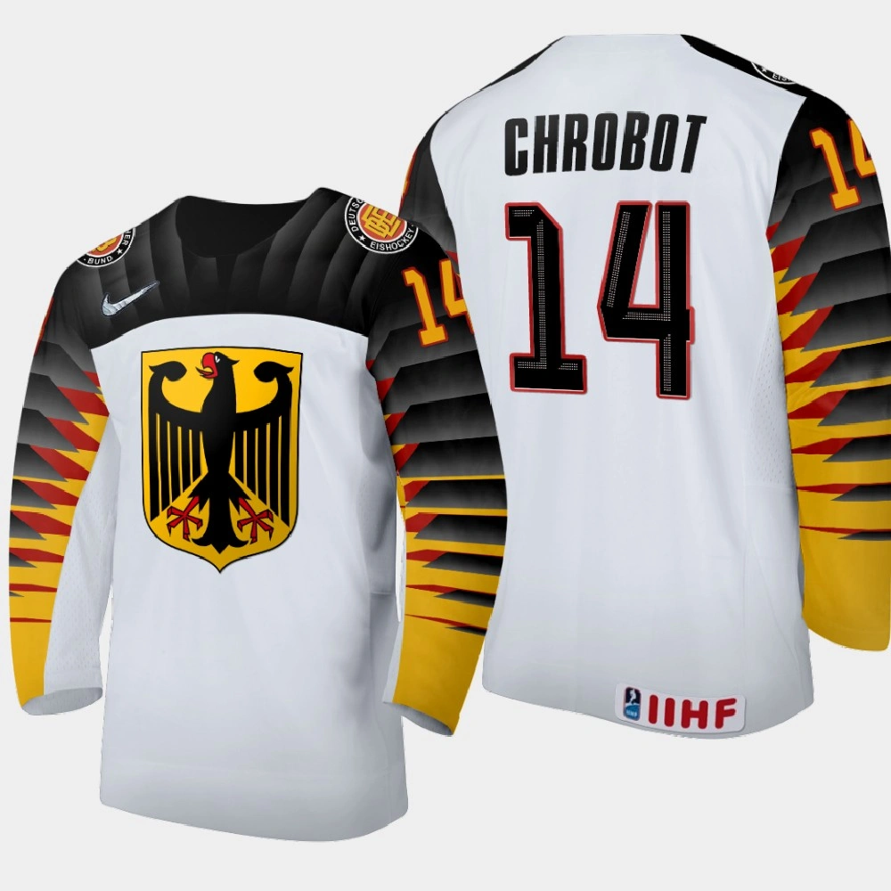 Men Germany Julian Chrobot #14 2021 IIHF World Junior Championship Away White Jersey