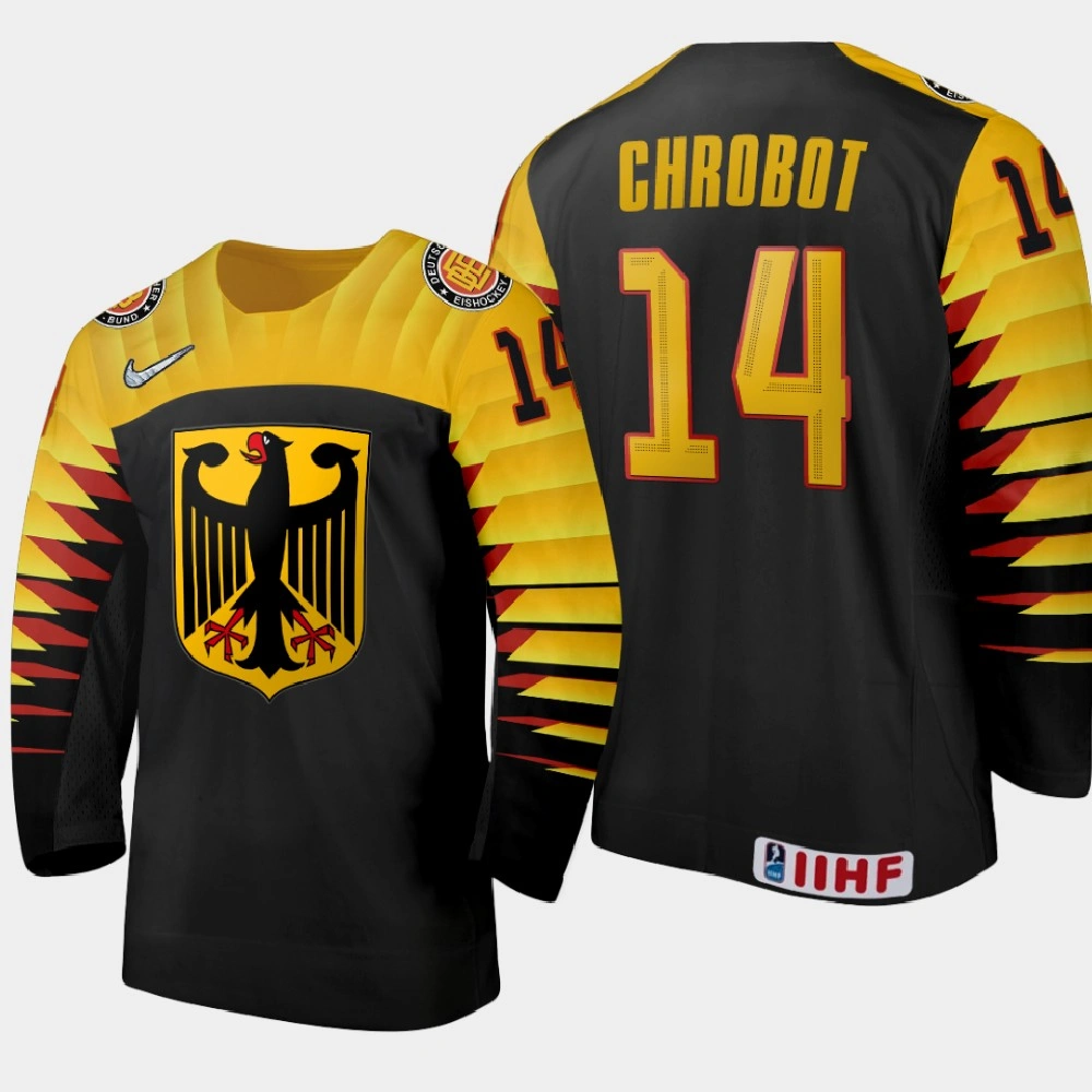 Men Germany Julian Chrobot #14 2021 IIHF World Junior Championship Home Black Jersey