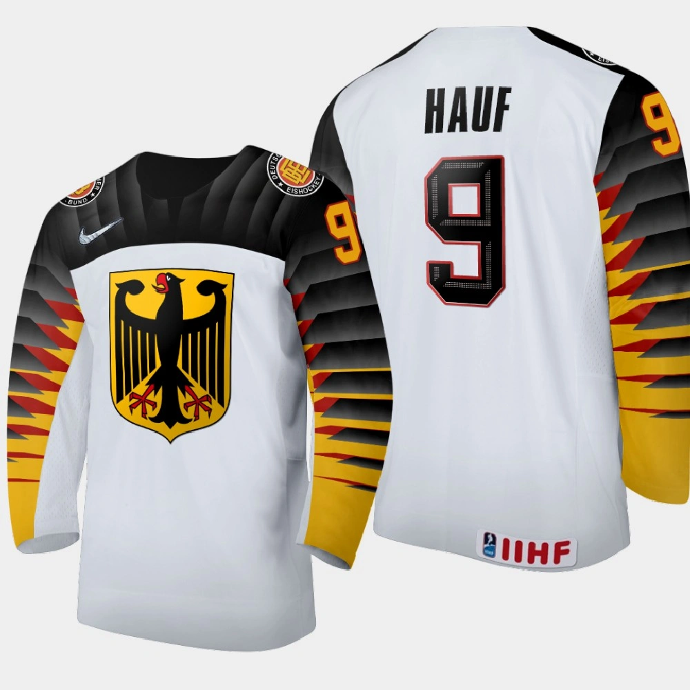 Youth Germany Luca Hauf #9 2021 IIHF U18 World Championship Home White Jersey Youth Germany Luca Hauf #9 2021 IIHF U18 World Championship Home White Jersey