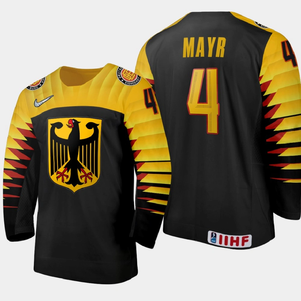 Youth Germany Sandro Mayr #4 2021 IIHF U18 World Championship Away Black Jersey Youth Germany Sandro Mayr #4 2021 IIHF U18 World Championship Away Black Jersey