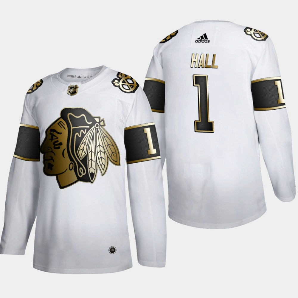 Women's Chicago Blackhawks Glenn Hall #1 NHL Golden Edition White Retired Authentic Jersey