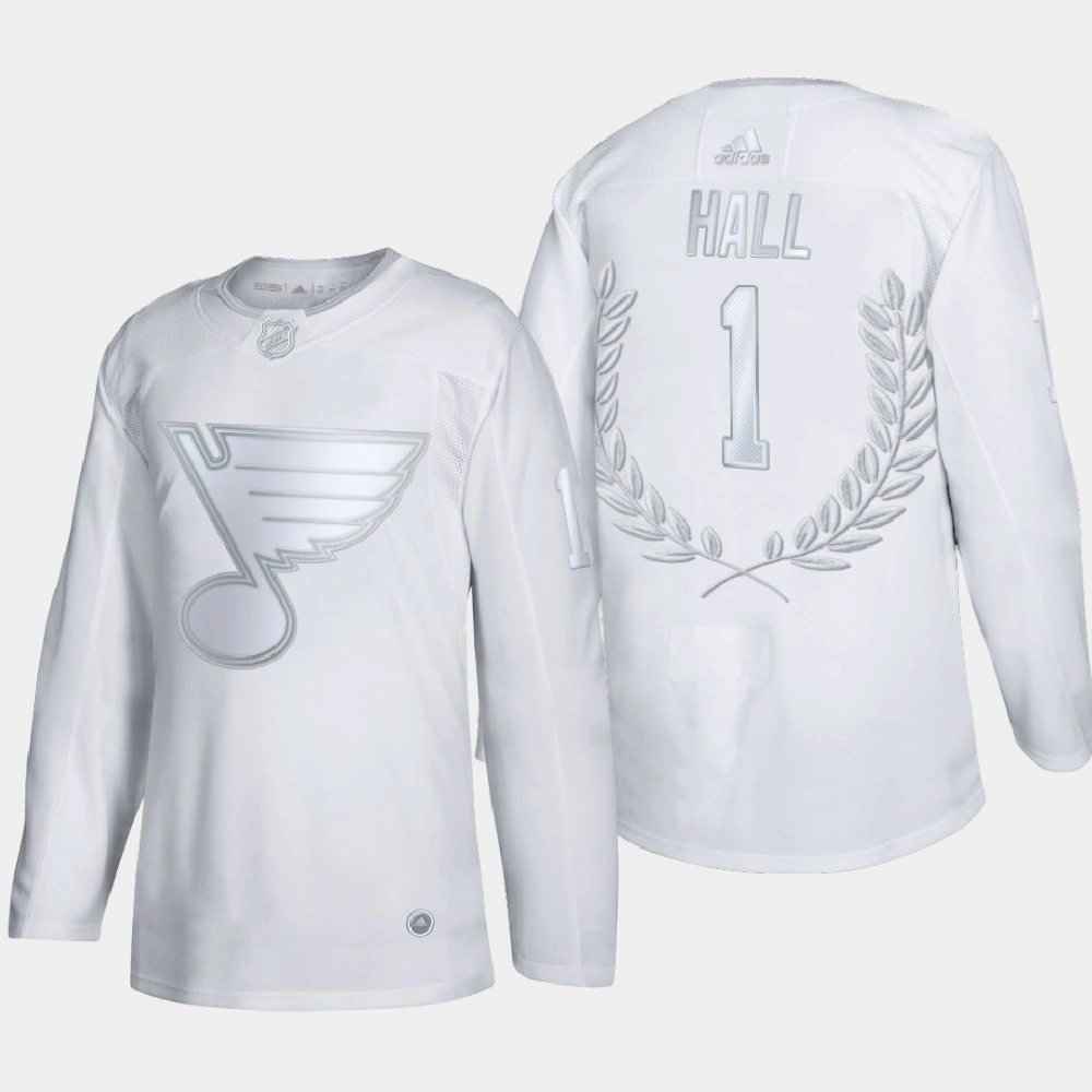 St. Louis Blues Glenn Hall #1 Conn Smythe Trophy White Award Jersey St. Louis Blues Glenn Hall #1 Conn Smythe Trophy White Award Jersey