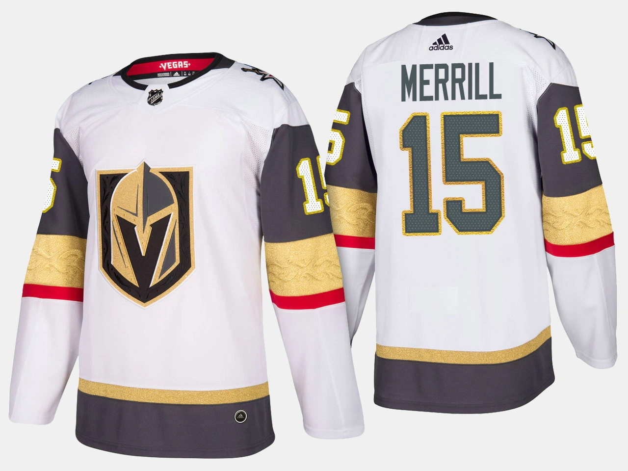 Vegas Golden Knights #15 Jon Merrill Road Authentic Player White Jersey Vegas Golden Knights #15 Jon Merrill Road Authentic Player White Jersey