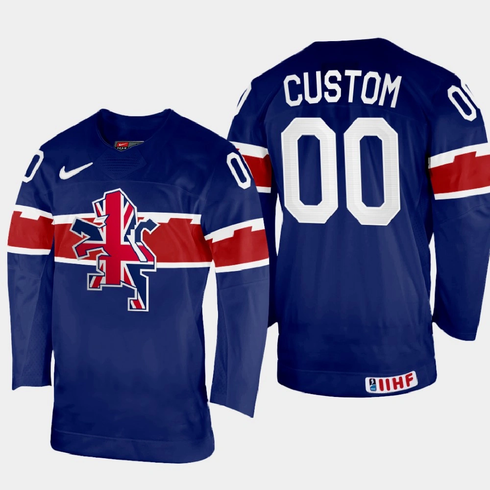 Great Britain #00 Custom 2022 IIHF World Championship Navy Away Jersey