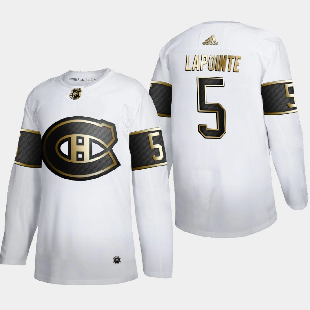 Youth Montreal Canadiens Guy Lapointe #5 NHL Golden Edition White Retired Authentic Jersey