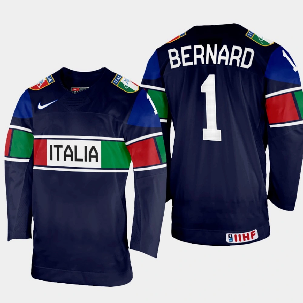 Women's Italy #1 Andreas Bernard 2022 IIHF World Championship Navy Away Jersey