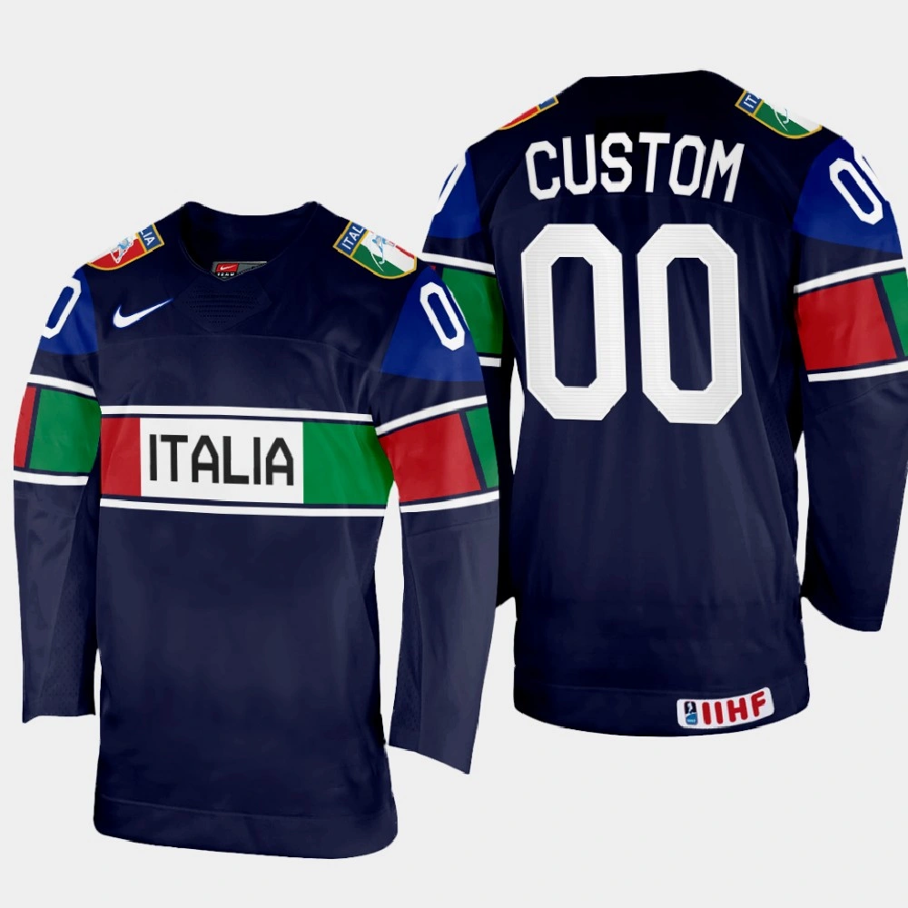 Italy #00 Custom 2022 IIHF World Championship Navy Away Jersey Italy #00 Custom 2022 IIHF World Championship Navy Away Jersey