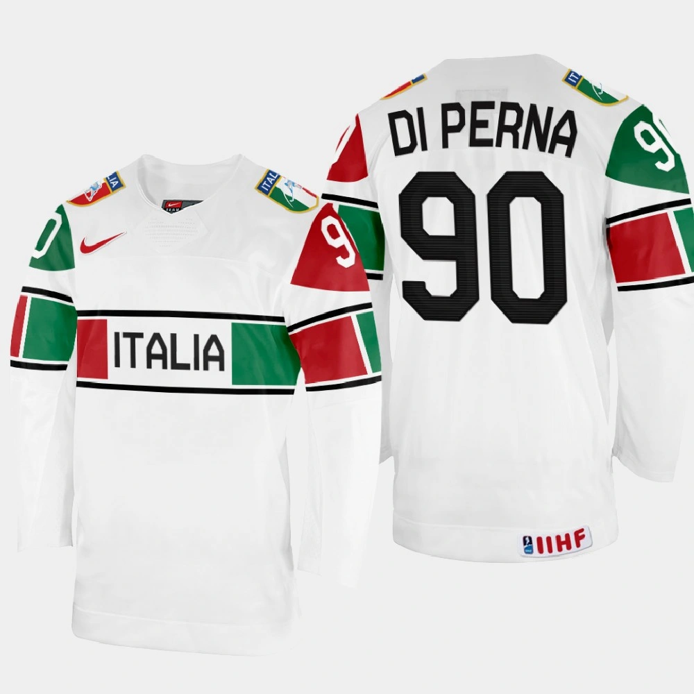 Youth Dylan Di Perna 2022 IIHF World Championship Italy Hockey Jersey White #90 Uniform Youth Dylan Di Perna 2022 IIHF World Championship Italy Hockey Jersey White #90 Uniform