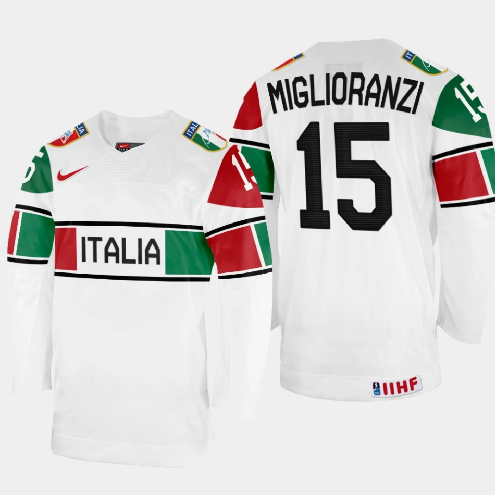Enrico Miglioranzi 2022 IIHF World Championship Italy Hockey Jersey White #15 Uniform Enrico Miglioranzi 2022 IIHF World Championship Italy Hockey Jersey White #15 Uniform