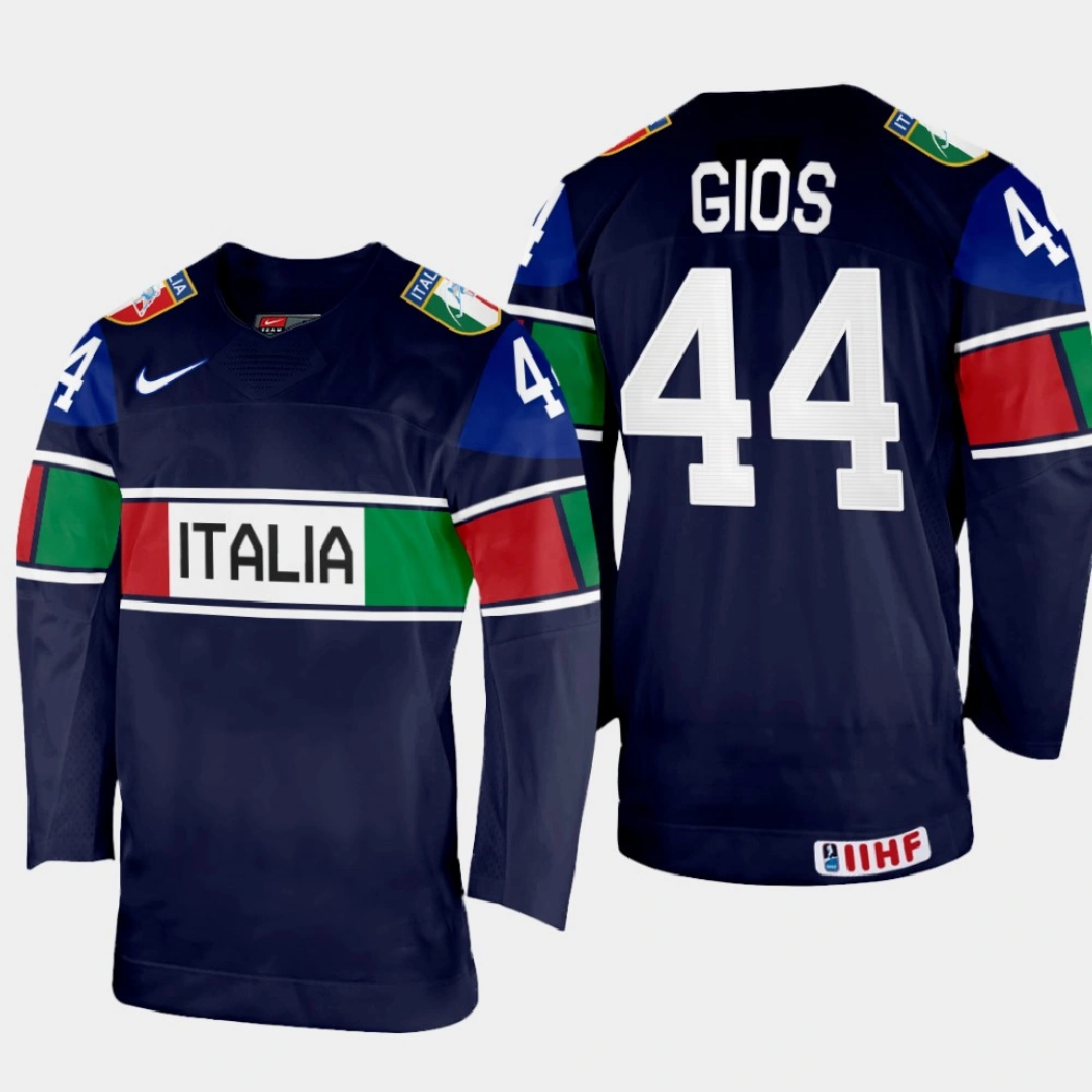 Women's Gregorio Gios 2022 IIHF World Championship Italy Hockey Jersey Navy #44 Uniform