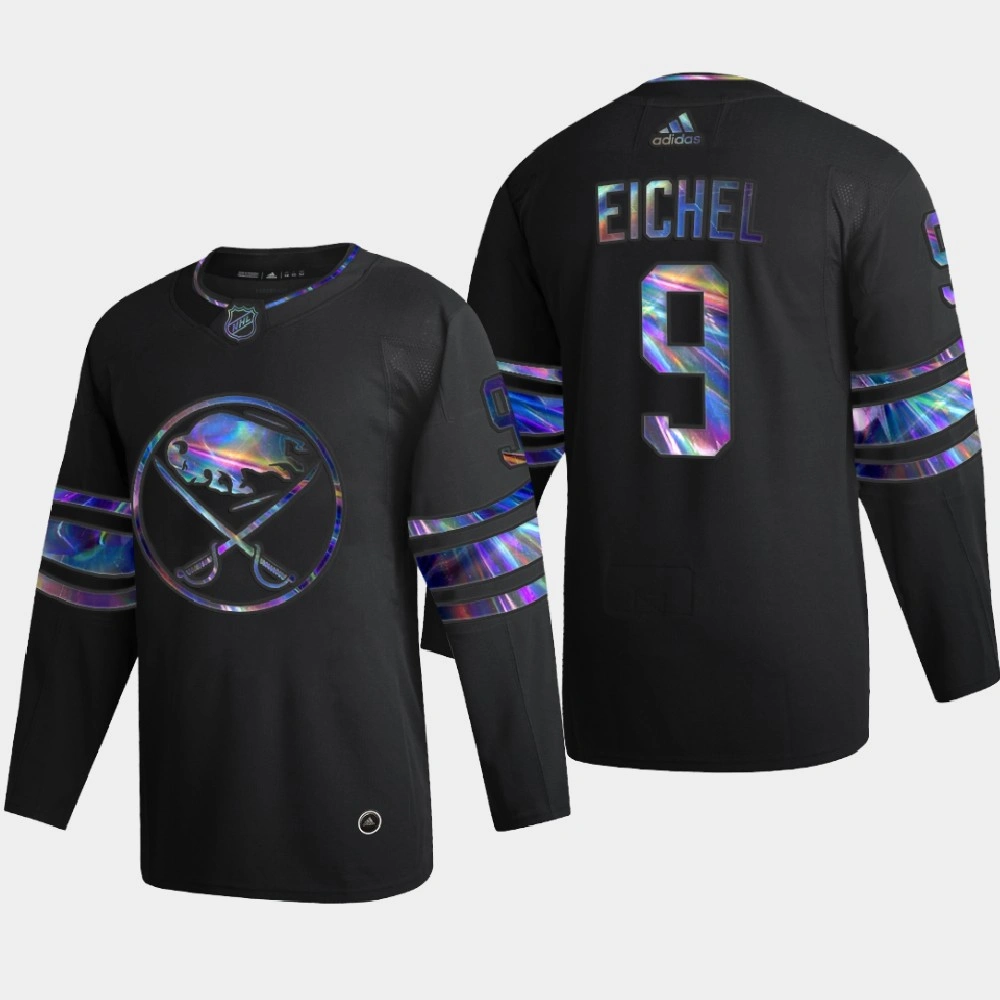 Men's Buffalo Sabres Jack Eichel #9 Iridescent Holographic Authentic Black Jersey
