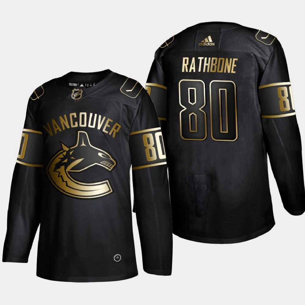 Men's Vancouver Canucks Jack Rathbone #80 NHL Golden Edition Black Authentic Jersey Men's Vancouver Canucks Jack Rathbone #80 NHL Golden Edition Black Authentic Jersey