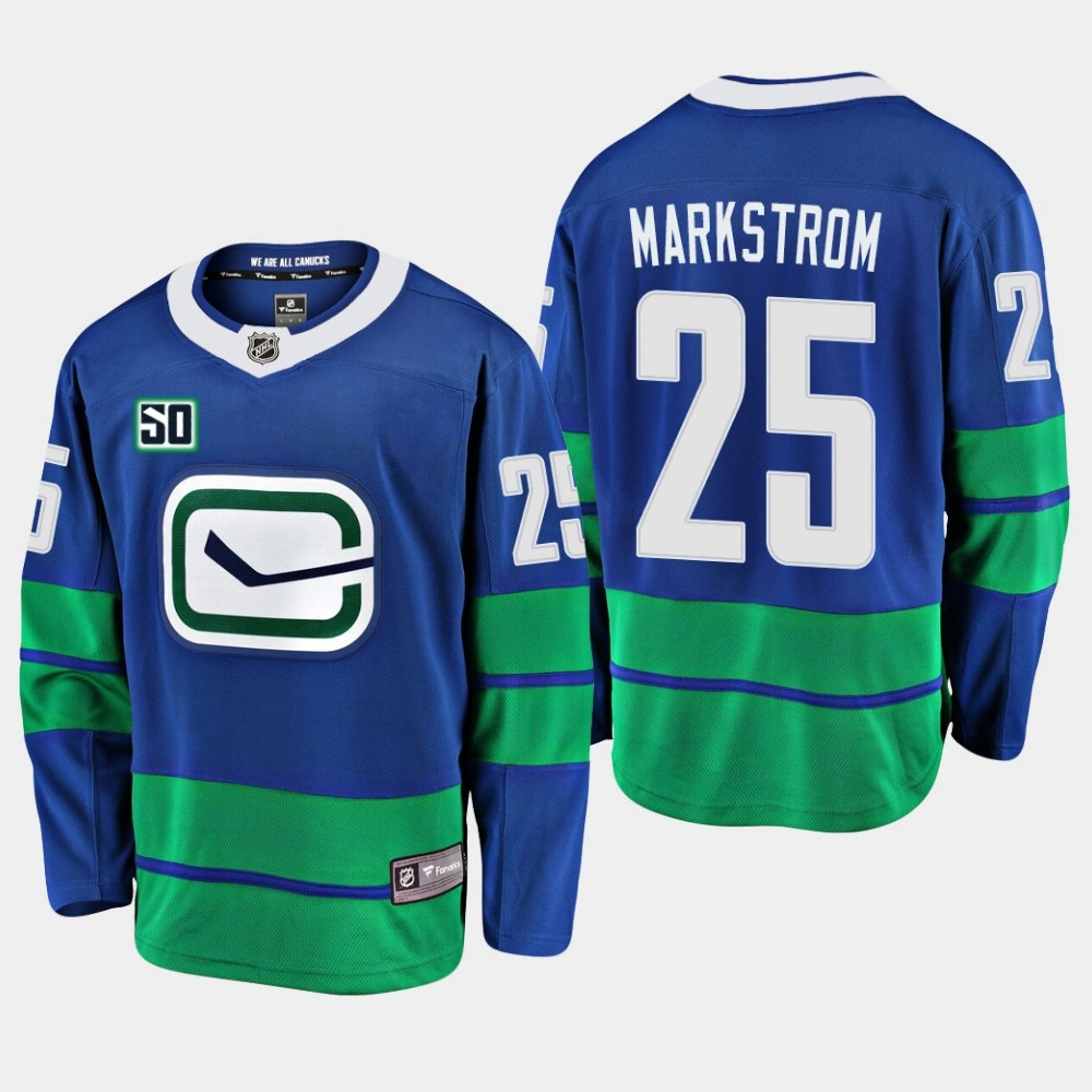 Women's Vancouver Canucks Jacob Markstrom #25 50th Anniversary Blue Alternate Jersey