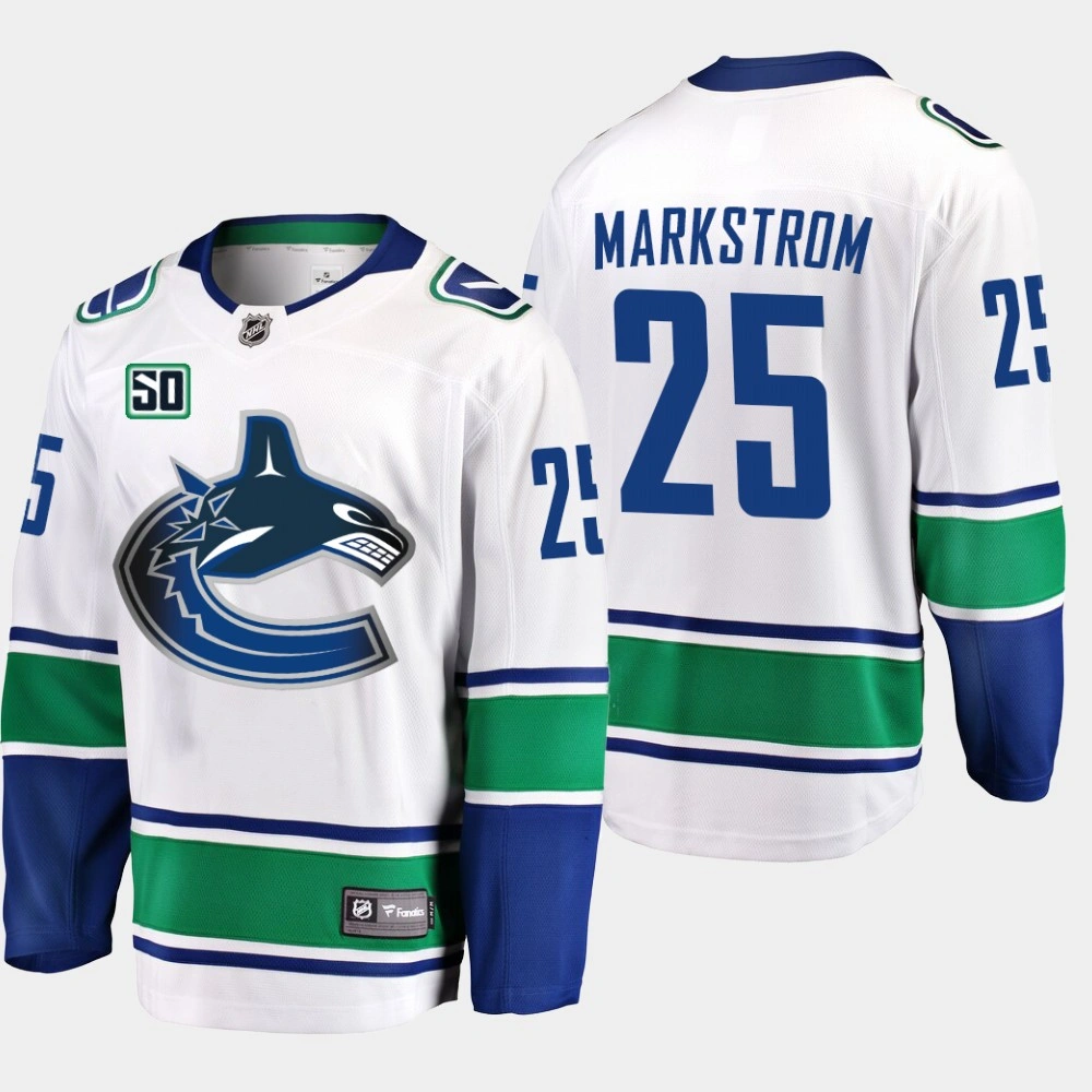 Women's Vancouver Canucks Jacob Markstrom #25 50th Anniversary White Away Jersey Women's Vancouver Canucks Jacob Markstrom #25 50th Anniversary White Away Jersey
